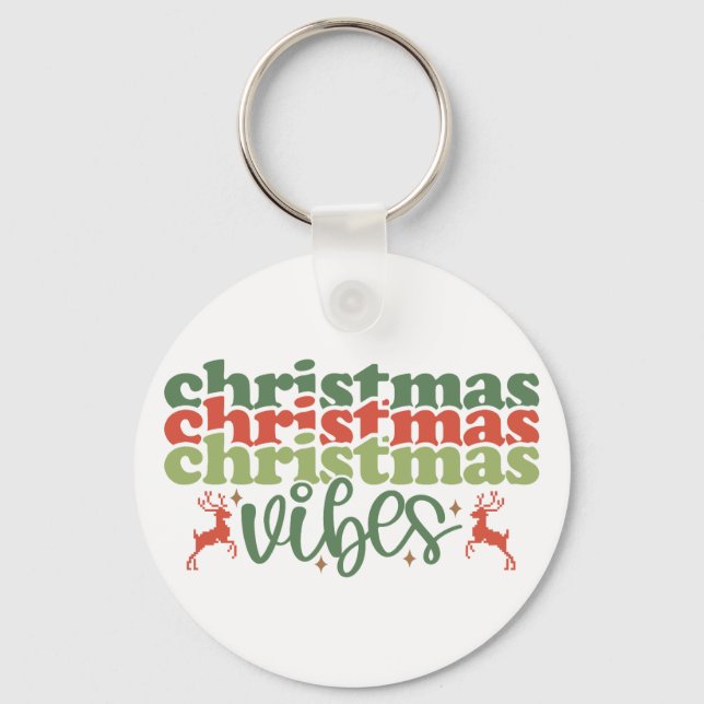Christmas Vibes Retro Groovy Christmas Holidays Keychain (Front)