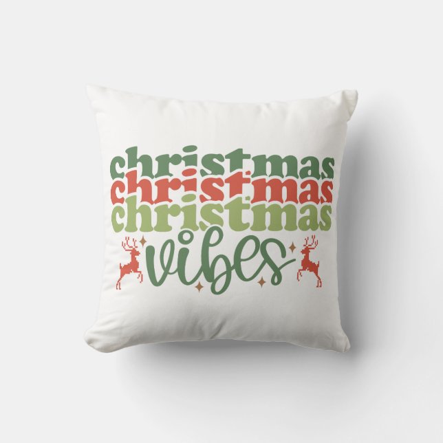 Christmas Vibes Retro Groovy Christmas Holidays Throw Pillow (Front)