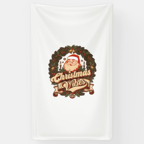Christmas Vibes Santa Claus Wreath Bells Banner
