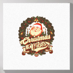 Christmas Vibes Santa Claus Wreath Bells Canvas Photo Tile