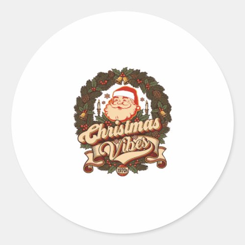 Christmas Vibes Santa Claus Wreath Bells Classic Round Sticker