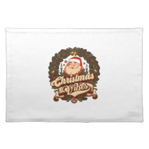 Christmas Vibes Santa Claus Wreath Bells Cloth Placemat