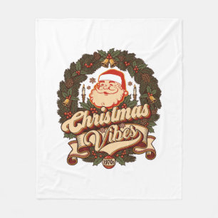 Christmas Vibes Santa Claus Wreath Bells Fleece Blanket