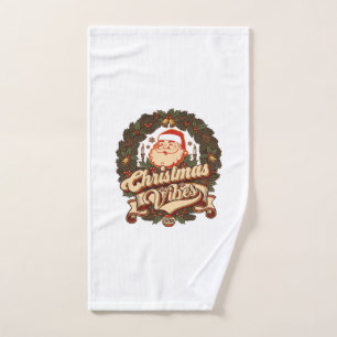 Christmas Vibes Santa Claus Wreath Bells Hand Towel