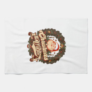 Christmas Vibes Santa Claus Wreath Bells Kitchen Towel