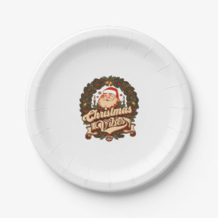 Christmas Vibes Santa Claus Wreath Bells Paper Plates