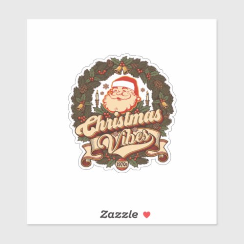 Christmas Vibes Santa Claus Wreath Bells Sticker