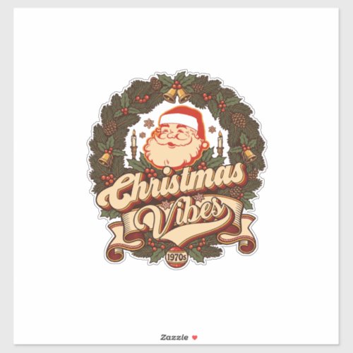 Christmas Vibes Santa Claus Wreath Bells Sticker