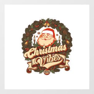 Christmas Vibes Santa Claus Wreath Bells Window Cling