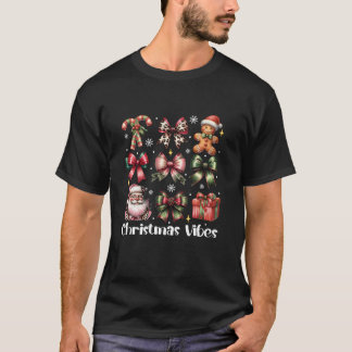 Christmas Vibes Santa Gingerbread Coquette Bow Gir T-Shirt