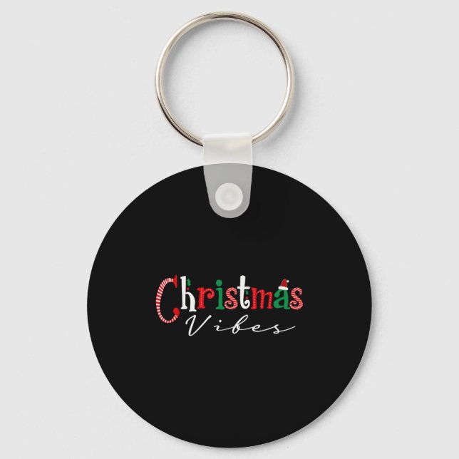Christmas Vibes Santa Hat, Holly, Holiday Vibes Ch Keychain (Front)