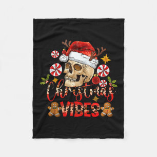 Christmas Vibes Skull Santa Hat Christmas Skeleton Fleece Blanket