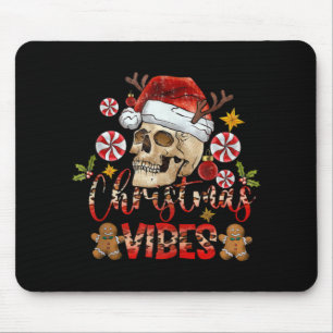 Christmas Vibes Skull Santa Hat Christmas Skeleton Mouse Pad