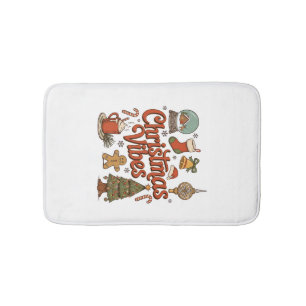 Christmas Vibes Snow Globe Gingerbread Man Tree Bath Mat
