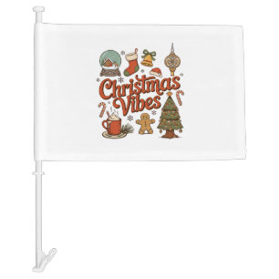 Christmas Vibes Snow Globe Gingerbread Man Tree Car Flag
