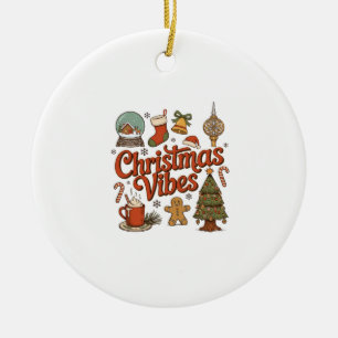 Christmas Vibes Snow Globe Gingerbread Man Tree Ceramic Ornament