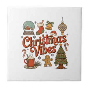 Christmas Vibes Snow Globe Gingerbread Man Tree Ceramic Tile