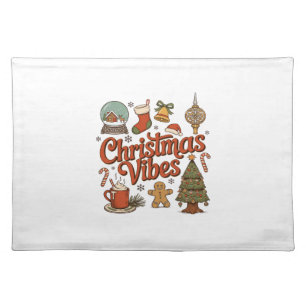 Christmas Vibes Snow Globe Gingerbread Man Tree Cloth Placemat