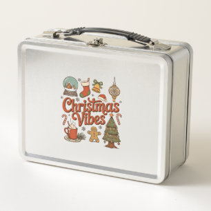 Christmas Vibes Snow Globe Gingerbread Man Tree Metal Lunch Box