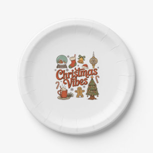 Christmas Vibes Snow Globe Gingerbread Man Tree Paper Plates