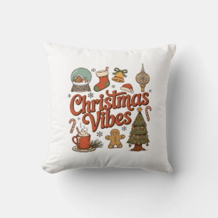 Christmas Vibes Snow Globe Gingerbread Man Tree Throw Pillow