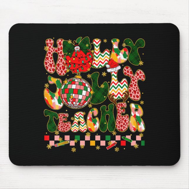 Christmas Vibes Teacher Leopard Snowman Xmas Men W Mouse Pad (Front)