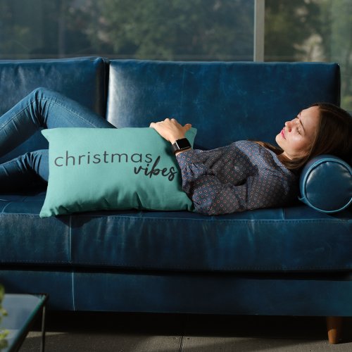 Christmas Vibes  Teal Trendy Xmas Modern Minimal Lumbar Pillow