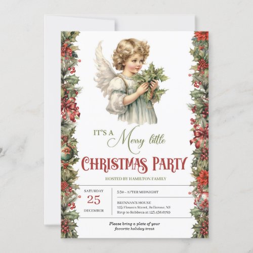 Christmas Victorian Angel with holly berry Invitation