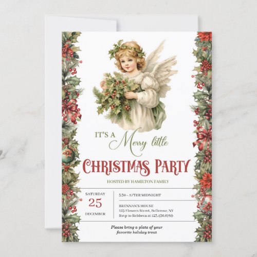 Christmas Victorian Angel with holly berry party Invitation