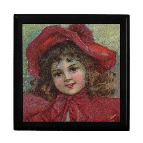 Christmas Victorian Child Red Hat Girl Portrait Ar Gift Box
