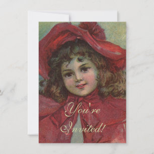 Christmas Victorian Child Red Hat Girl Portrait Ar Invitation