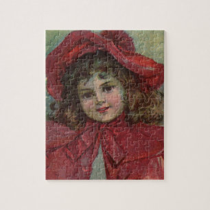 Christmas Victorian Child Red Hat Girl Portrait Ar Jigsaw Puzzle