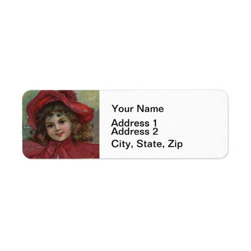 Christmas Victorian Child Red Hat Girl Portrait Ar Label