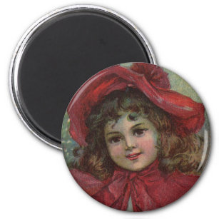 Christmas Victorian Child Red Hat Girl Portrait Ar Magnet