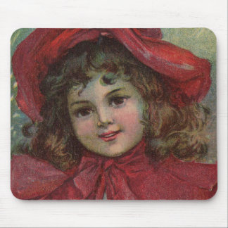 Christmas Victorian Child Red Hat Girl Portrait Ar Mouse Pad