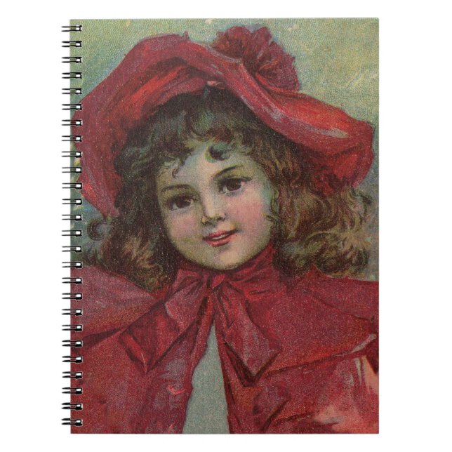 Christmas Victorian Child Red Hat Girl Portrait Ar Notebook (Front)