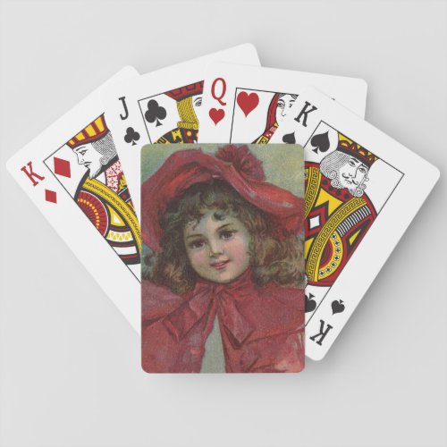 Christmas Victorian Child Red Hat Girl Portrait Ar Poker Cards