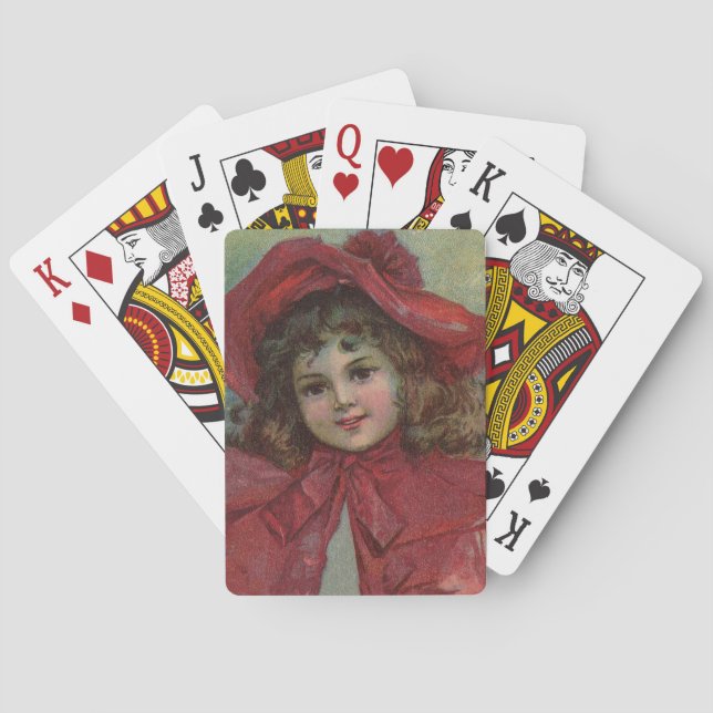 Christmas Victorian Child Red Hat Girl Portrait Ar Poker Cards (Back)