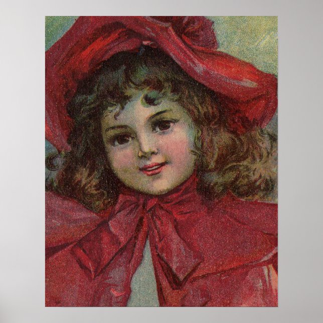 Christmas Victorian Child Red Hat Girl Portrait Ar Poster (Front)