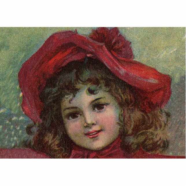 Christmas Victorian Child Red Hat Girl Portrait Ar Statuette (Front)