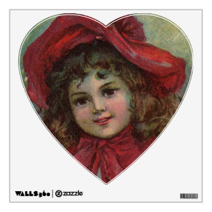 Christmas Victorian Child Red Hat Girl Portrait Ar Wall Sticker