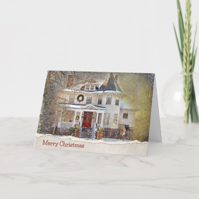 Christmas Victorian House In Snow Card (Front)