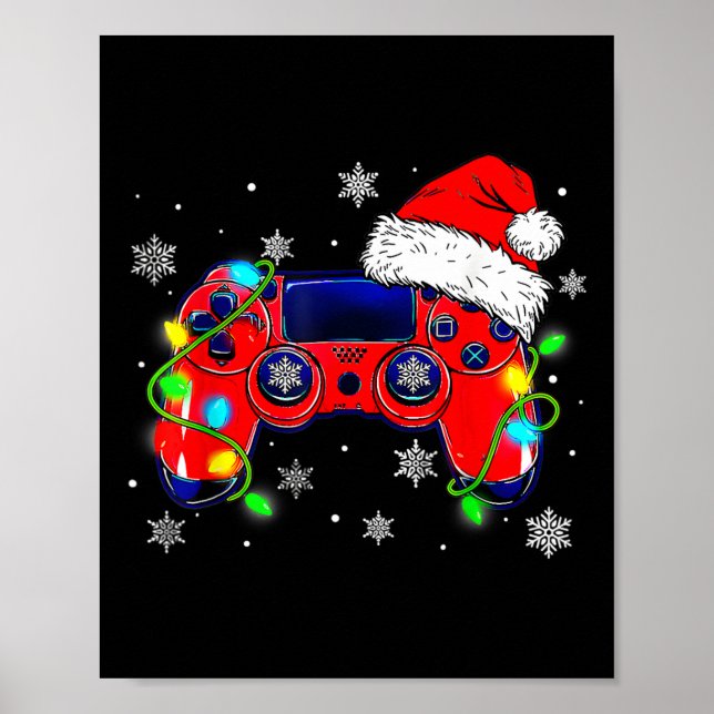Christmas Video Game Controller Santa Hat Gamer Bo Poster (Front)