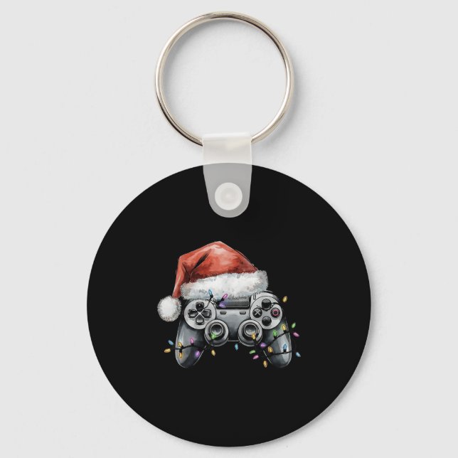 Christmas Video Gamer Controller Xmas Gaming Men B Keychain (Front)