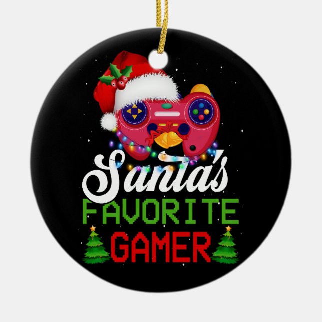 Christmas Video Gamer Santa's Favorite Gamer Gamep Ceramic Ornament (Front)
