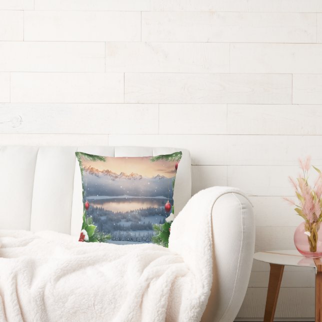Christmas Vignette with Snow, Ice, and Lights Throw Pillow (Couch)