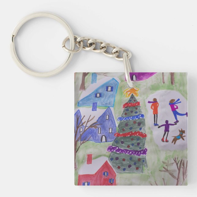 Christmas Village Acrylic Key Ring (Front)