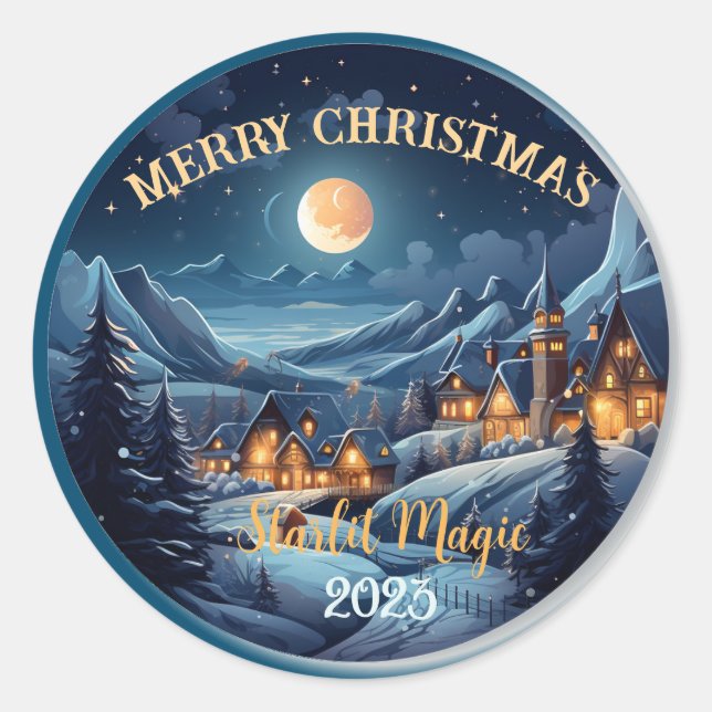 Christmas Village At Night  Classic Round Sticker (Front)