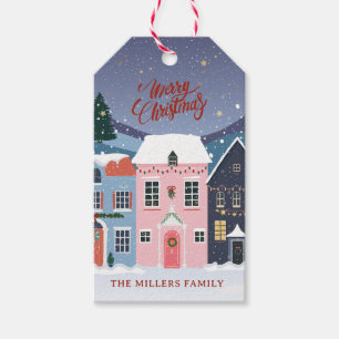 Christmas Village, blue Gift Tags