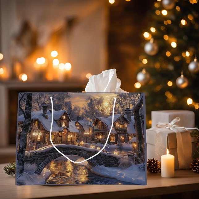 Christmas Village Cozy Winter Scene Christmas Large Gift Bag (Creator Uploaded)